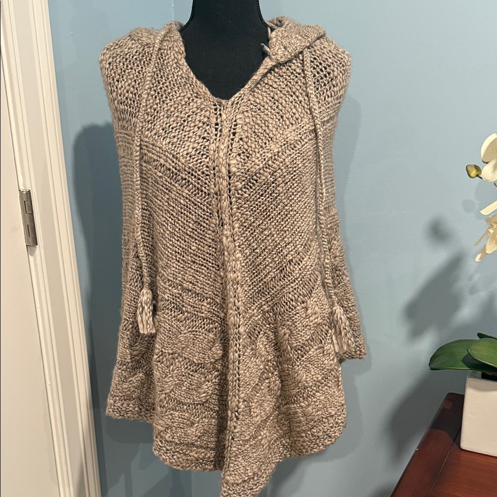 LOFT Hooded Knit Poncho in Beige